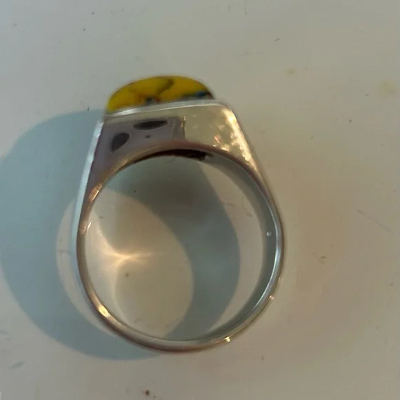 925 Sterling Silver Yellow Turquoise Ring - Picture 4 of 8